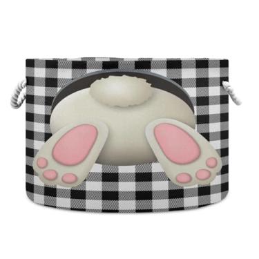 Imagem de Blueangle Cesta de armazenamento de coelhinho da Páscoa de 50,8 cm P x 35,5 cm A - cesto de roupa extra grande dobrável, organizador de brinquedos redondo e armazenamento doméstico à prova d'água para
