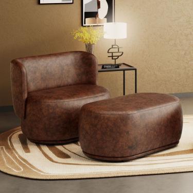 Imagem de Namoradeira Com Puff Orgânico Molly 02 Lugares Couríssimo Whisky - Desk Design Cor Whisky