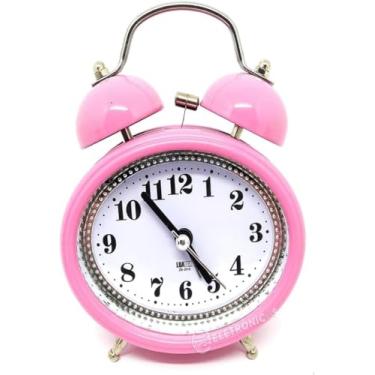 Imagem de Relógio Despertador Retrô Analógico com 2 Sinos – Vintage, Alarme Forte, Metal, Luz Noturna – Decoração Antiga para Quarto (Rosa)