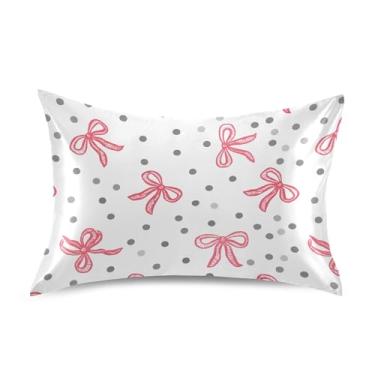 Imagem de SEHANY Capas de almofada de seda com laço rosa para cabelo e pele, capas de almofada de cetim respiráveis macias e refrescantes com fecho de envelope, tamanho king (50 x 76 cm)