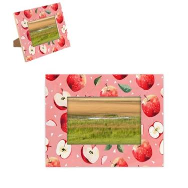 Imagem de hongjinglin Porta-retrato de 10 x 15 cm, moldura de madeira, fruta, maçã, fofa, com tapete para parede e mesa, para decoração de casa e amigos da família, ideias de presente de casamento