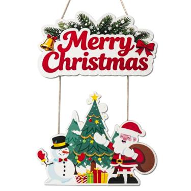 Imagem de Guirlanda de madeira de boneco de neve de Natal para decoração de porta da frente, decoração de parede, decoração de parede para casa