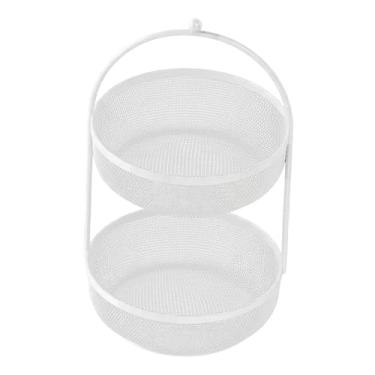 Imagem de Generic Cesta de frutas grande, compacta e multifuncional de dois andares, suporte para frutas, fruteira de metal para cupcakes, pão e batata, Branco