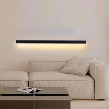 Imagem de GZZBMY LED Apliques de parede interior moderna longa minimalista candeeiros de parede alumínio metal acrílico corredor iluminação para quarto cabeceira sala de estar escadas (luz quente preta, 150 cm)