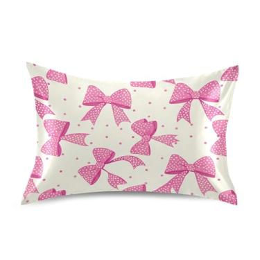 Imagem de SEHANY Capas de almofada de seda com laço rosa para cabelo e pele, capas de almofada de cetim respiráveis macias e refrescantes com fecho de envelope, tamanho king (50 x 76 cm)