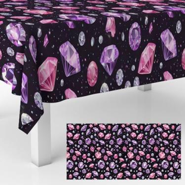 Imagem de Szivuzoy Toalhas de mesa de diamante com tema de pedras preciosas de cristal, decorações de torcida para feliz aniversário, dia das mães, dia dos namorados, artigos de festa de casamento 134,6 x 274,3