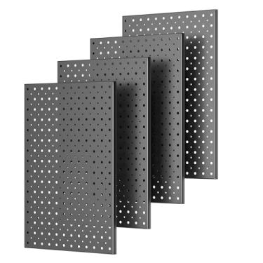 Imagem de Pegboard Smith Painéis de placa de metal, 40,6 cm x 30,5 cm Placas de aço resistente para armazenamento de ferramentas de garagem, sistema organizador de quadro montado na parede (pacote com 4, preto)