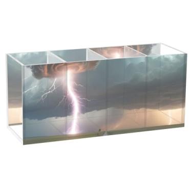Imagem de CEBUGI Porta-canetas de acrílico com 4 compartimentos, organizador de lápis transparente, preto Tornado, suporte de pincéis de maquiagem para escritório em casa, escritório