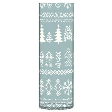 Imagem de CEBUGI Vaso de flores padrão de Natal 10 x 30 cm, vaso cilíndrico para flores, vaso transparente inquebrável para decoração de casa de festa de casamento