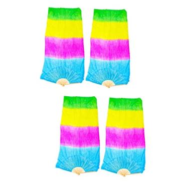 Imagem de YYBOES 4 peças de ventilador de dança do ventre acessórios femininos ventilador dobrável ventilador de bambu leque de mão louvor bandeiras de dança ventilador dobrável ventilador de bambu desempenho