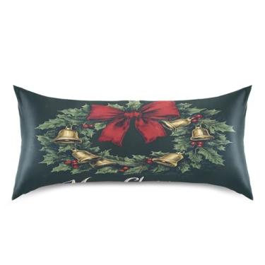 Imagem de Wassud Fronha de cetim para cabelo e pele vintage guirlanda de Natal fronhas de seda lisa king size respiráveis capas de travesseiro com fecho de envelope
