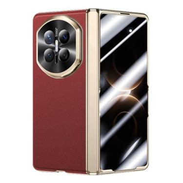 Imagem de FWYANZH Capa de couro de vaca para Huawei Mate X7, capa de proteção de câmera de metal com suporte protetor de tela embutido dobradiça capa de couro genuíno anti-queda, vermelha, Mate X7