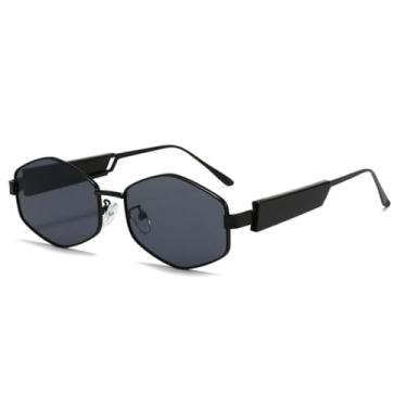 Imagem de JRLLFD Óculos de sol de luxo para mulheres e homens, óculos de metal para áreas externas com proteção UV400 para dirigir na rua (preto e cinza)