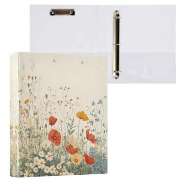 Imagem de STAYTOP Organizador de fichário redondo vintage de flores silvestres, fichário de 3 anéis com prancheta (carta A4), fichário fofo para material de escritório escolar