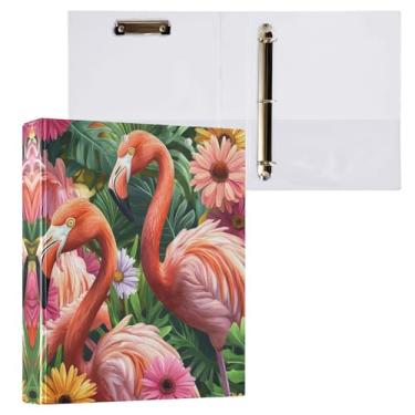Imagem de STAYTOP Organizador de fichário redondo de flamingo tropical, fichário de 3 anéis com prancheta (carta A4), fichário fofo para material de escritório escolar