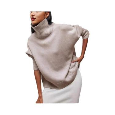 Imagem de Suéter Feminino De Tricô Grosso De Lã Quente Com Gola Alta E Ajuste Sl