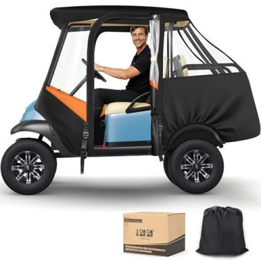 Imagem de 10L0L Caixa para carrinho de golfe para 4 passageiros para carro de clube Precedent teto curto 146.1 cm Deluxe 600D Capa de chuva resistente para carrinho de golfe com 4 portas com zíper janelas de