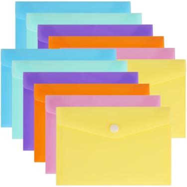 Imagem de Envelopes de plástico, pastas de plástico para documentos, pastas de poliéster com fecho de pressão, 6 cores, tamanho A5, tamanho carta, para material escolar e de escritório
