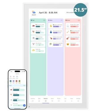Imagem de Calendário de parede digital de 53 cm – Calendário eletrônico interativo com tela sensível ao toque e hub familiar inteligente com sincronização entre dispositivos, lembretes de horários, gráfico de