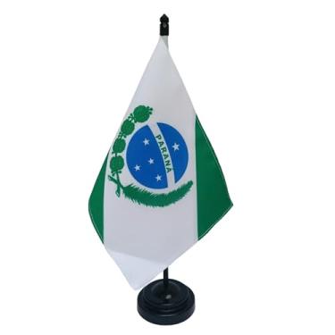 Imagem de Bandeira de Mesa do Paraná, Decorativa, Dupla Face, Multicolorida, 19x13cm, Base e Haste Preta, para Escritório e Eventos, Oxford
