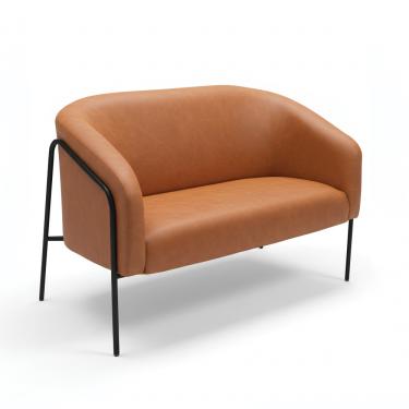 Imagem de Sofá 2 Lugares Namoradeira Stella Base Industrial Alta Preta Sintético PU Whisky D03 - D'Rossi