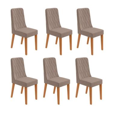 Imagem de Conjunto com 6 Cadeiras Luar Suede Bege e Amêndoa