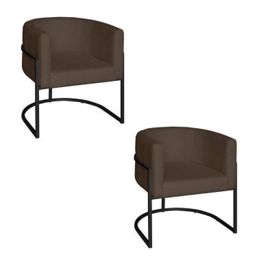 Imagem de Poltrona Base Industrial Preto Kit 2 Lety Veludo S05 - D'rossi Cor Chocolate