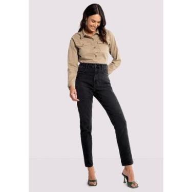 Imagem de Calça Jeans Mom Preta Chapa Barriga com Strass-Feminino