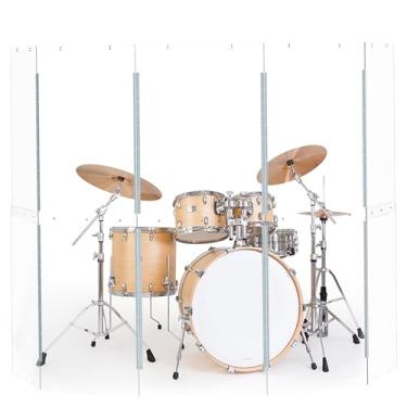 Imagem de Protetor de tambor | Barreira de som acrílica portátil de 5 painéis de 0,6 m x 1,5 m | Dobradiças de aço inoxidável de comprimento total | Gaiola de bateria para casa, igreja, prática e apresentações