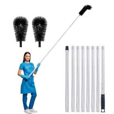 Imagem de Ferramenta de limpeza de calha de 3 m, poste de limpeza de calha longo extensível com escova, sem necessidade de escada, ferramenta de telhado para detritos de telhado, folhas e galhos, 8 tubos de aço