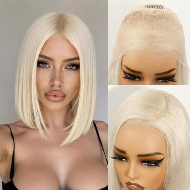 Imagem de Peruca de cabelo humano loiro platinado frontal sem cola, pré-cortado, pré-cortado, branco loiro, cinza, prata, curto, 13 x 4 UHD 613, perucas de cabelo humano para mulheres, cabelo real, festa diária