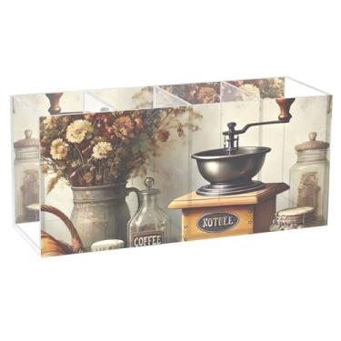 Imagem de TSENQUE Porta-canetas engraçado, personalizado, fofo, para arte de mesa, máquina de café, vintage, para marcadores, porta-pincéis de maquiagem de acrílico, copo de lápis