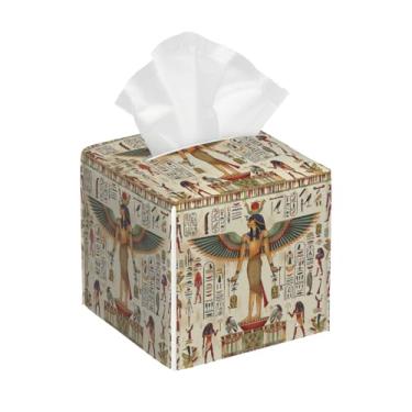 Imagem de Capa de caixa de lenços quadrada Egito Antigo Egito PU Couro PU Suporte de caixa de lenços de papel étnico organizador dispensador para carro, banheiro, escritório, casa, mesa, decoração de mesa