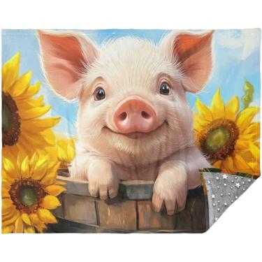 Imagem de Cobertores e mantas de girassóis com estampa de porco fofo adulto mais macio para sofá 177,8 cm x 139,7 cm impressão personalizada cobertor super macio