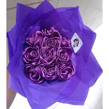 Imagem de Buquê de Rosas Eternas de Cetim c/Coroa (20 Rosas+ Coroa ou MSG) (Roxo)