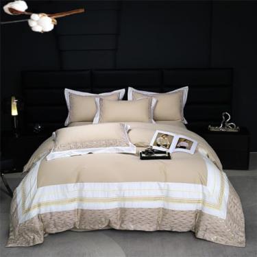 Imagem de Jogo de cama de algodão com bordado em relevo, tamanho Queen/King, com capa de edredom, lençol e fronhas, dourado, 220x240cm (4 peças).