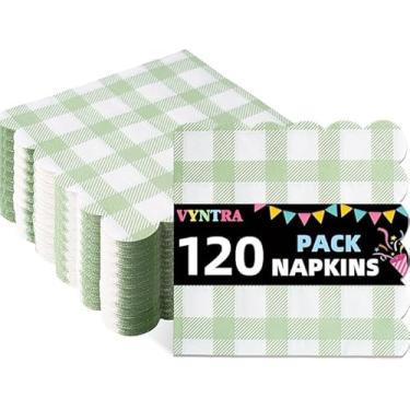 Imagem de Vyntra 120 guardanapos de papel descartáveis - guardanapos de festa xadrez macios para piquenique, churrasco, aniversário, chá de bebê, casamento e eventos - guingão verde sálvia