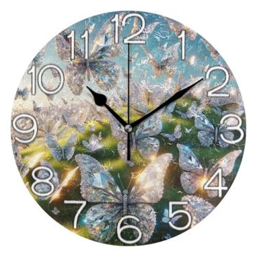 Imagem de GAIGEO Relógio de parede decorativo analógico redondo sem tique-taque silencioso relógio de cozinha de escritório, decoração de parede de sala de estar moderna, animal borboleta fofa estética, 25 cm