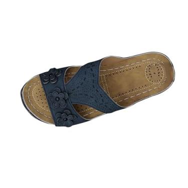 Imagem de Salto grosso feminino casual Peep-Toe com espuma viscoelástica e fácil de usar, Azul royal, 36