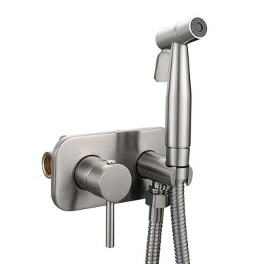 Imagem de Kit de pulverizador de bidê portátil, alça única, spray de lavagem a jato de vaso sanitário com assento de água quente e fria, modo único de latão preto (modo único de ouro escovado) (modo único prata