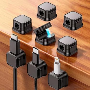 Imagem de Organizador de cabos magnéticos, 10 peças, ferramenta de gerenciamento para fios organizados, suporte prático multiuso para uso em mesa de escritório em casa, preto