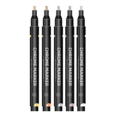 Imagem de XMKT 1/3/5 canetas marcadoras espelhadas cromadas de 2 mm, canetas de tinta refletiva faça-você-mesmo permanente, douradas, prateadas, marcadoras, modelo, pintura (Mix-5 peças)