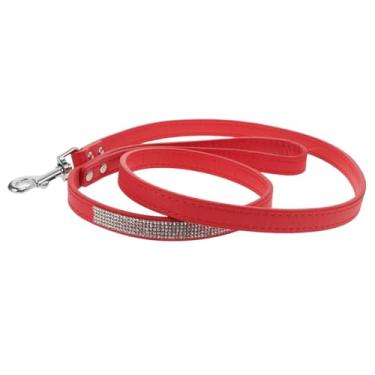 Imagem de Scicalife Coleira para cães de couro PU para adestramento e caminhada para animais de estimação, correia colorida para caminhada com strass brilhante para gatos ou cães (vermelha) coleira para animais de estimação
