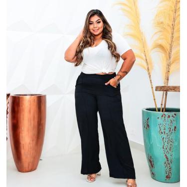 Imagem de Calça Social Plus Size Pantalona Não Amassa Duna Com Forro e Bolso Tec