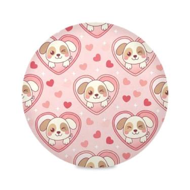 Imagem de Wassud Jogo americano com moldura de coração para cães fofos tapetes de mesa redondos para cozinha e jantar tapetes laváveis resistentes ao calor decoração de mesa 39 cm
