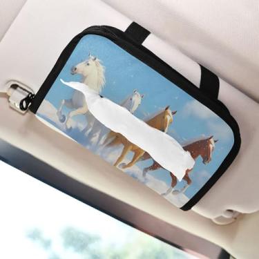 Imagem de SEHANY Suporte de lenços de carro Majestic Horse, caixa de lenços para carro, viseira solar, porta-guardanapos retangular, dispensador de máscara de carro, caixa de lenços de papel para automóveis