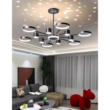 Imagem de Luminária de teto LED moderna para sala de estar, com iluminação regulável, cabeça giratória 360°, controle remoto e efeito estrela, ideal para mesa de jantar, sala de estar e quarto (12 lâm
