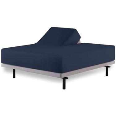 Imagem de Lençol King com elástico Flex Head para cama ajustável – 86 cm dividido a partir do topo, algodão egípcio 600 fios, trama acetinada, bolso profundo de 40,6 cm para dormir, macio e respirável (azul