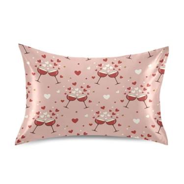 Imagem de Wassud Clinking Red Glasses Fronha de cetim para o dia dos namorados para cabelo e pele fronhas de seda lisa Queen Size Capas de travesseiro respiráveis com fecho de envelope