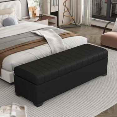 Imagem de Entryway Bench with Storage, Solid Wood Frame, PU Leather Upholstery, Hidden Storage, High-resilience Foam Filling, Sturdy Legs for Support, Suitable for Bedroom Use(Black,110*40*40cm/43*16*16in)